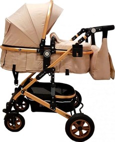 Carucior nou nascuti 3 in 1 Baby Care™ PRO 531 , Cu geanta Bebe inclusa, Cadru Aluminiu Gold, Amortizoare, Roti din cauciuc plin AVE, Landou, Scoica