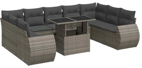 3326701 vidaXL Set mobilier de grădină cu perne, 10 piese, gri, poliratan