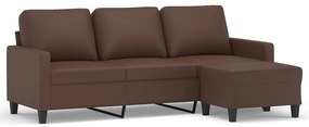 3153355 vidaXL Canapea cu 3 locuri și taburet, maro, 180 cm, piele ecologică