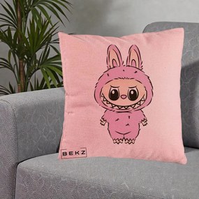 Perna Personalizata Labubu Mov Pastel, 40x40 cm, Roz, Husa Detasabila, Perna Inclusa, BEKZ®