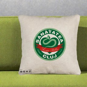 Perna Personalizata Sanatatea Cluj Servicii Publice 1986, 40x40 cm, Bej Canapea, Husa Detasabila, Perna Inclusa, BEKZ®