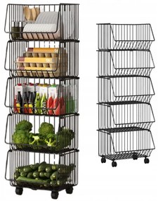 Etajera metalica pe roti QUANTA, 5 cosuri, negru