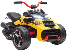 AIYAPLAY Vehicul electric pentru copii, design triciclu inversat, alimentare pe baterie, player MP3, claxon, 2 viteze, lumini LED, 3-8 ani, galben | Aosom Romania