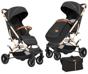 Carucior sport cu functie de pliere tip troller, sezut reglabil, husa pentru picioare si geanta 6-36 luni, Negru - CPC-62-negru