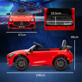 AIYAPLAY Mașină electrică pentru copii Mercedes-AMG GTR, 2 motoare, telecomandă, 3-5 km/h, roșu, 3-6 ani | Aosom Romania