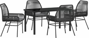 vidaXL Set de masă pentru grădină cu pernă 5 pcs Negru poliratan