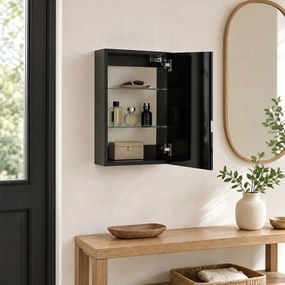 HOMCOM Dulap de baie de perete din lemn cu 3 rafturi reglabile din sticlă pe 3 niveluri, 40x15x55 cm, negru | Aosom Romania
