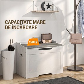 HOMCOM Bancă de Depozitare cu Pernă din Material Textil, Bancă Multifuncțională cu Balama de Siguranță, 75x40x56 cm, Alb | Aosom Romania