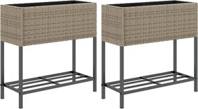 vidaXL Jardiniere de grădină cu raft 2 buc. gri 70x28x70cm poliratan