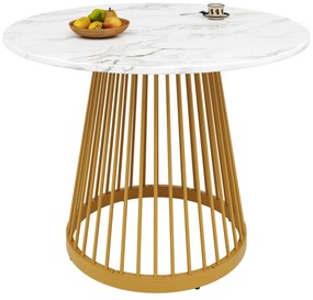 Masă rotundă pentru 4 persoane, Alb+Auriu | Aosom Romania