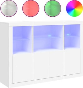 vidaXL Servantă cu lumini LED, 3 buc., alb, lemn prelucrat