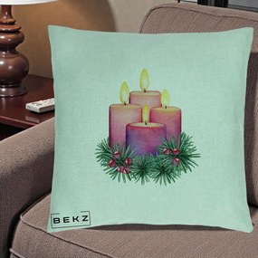 Perna Decorativa Lumanari Advent Roz-Violet, 40x40 cm, Verde Menta, Husa Detasabila, Perna Inclusa, BEKZ®