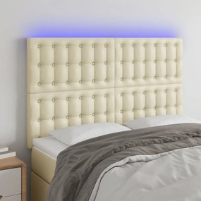 Tablie de pat cu LED, crem, 144x5x118 128 cm, piele ecologica 1, Crem, 144 x 5 x 118 128 cm