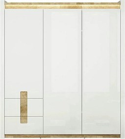 Dulap ALAMEDA, alb/stejar, PAL, cu 3 usi si 2 sertare, 180x60x202 cm