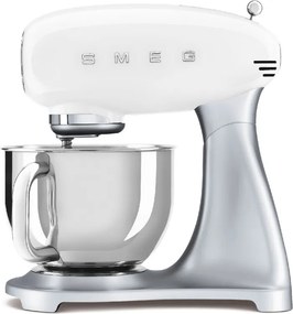 Mixer planetar Smeg SMF04WHEU, 800 W, 4,8 l, 10 viteze, funcție de pornire treptată, picioare antiderapante, alb/inoxidabil