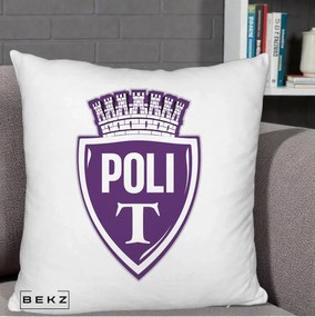 Perna Personalizata Poli Timisoara Fotbal, 40x40 cm, Alb Pufos, Husa Detasabila, Perna Inclusa, BEKZ®