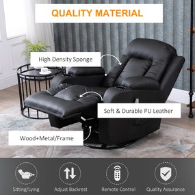 HOMCOM Fotoliu Relax pentru Masaj Rabatabil din Imitatie de Piele Bej cu 8 Puncte de Masaj si Telecomanda, 85x94x104cm, Negru | AOSOM RO