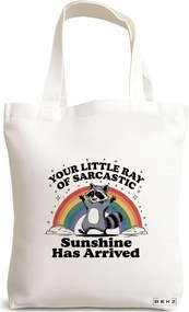 Sacosa de Panza pentru Cumparaturi, Geanta Tote, model Your little ray of sarcastic sunshine has arrived 38 x 34.5 cm, Alba, BEKZ®