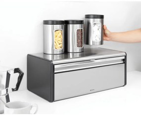 Cutie de paine Brabantia Fall Front 107852, 18 L, 46.5x25 cm, Montare lanaga perete, Fara amprenta, Inox/mat