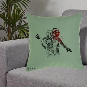 Perna Decorativa Astronaut Rock Sketching, 40x40 cm, Verde, Husa Detasabila, Perna Inclusa, BEKZ®