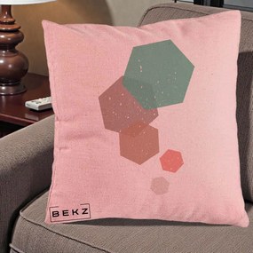 Perna Decorativa Geometric Hexagoane Pastel, 40x40 cm, Roz, Husa Detasabila, Perna Inclusa, BEKZ®