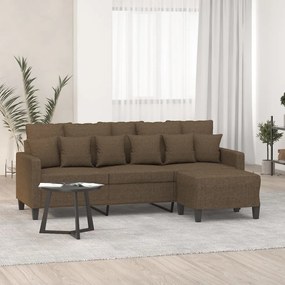 3153448 vidaXL Canapea cu 3 locuri cu taburet, maro, 180 cm, material textil