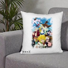 Perna Personalizata Nanatsu no Taizai Cele Sapte Pacate Mortale Anime, 40x40 cm, Alb Pufos, Husa Detasabila, Perna Inclusa, BEKZ®