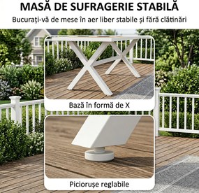 Outsunny Set Masă și Scaune de Grădină 7 Piese, Set Prânz Exterior din Aluminiu cu 6 Scaune Stivuibile, Masă cu Șipci Imitatie Lemn, pentru Terasă, Balcon, Patio, Teak | Aosom Romania