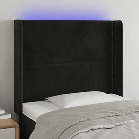 3123952 vidaXL Tăblie de pat cu LED, negru, 103x16x118/128 cm, catifea