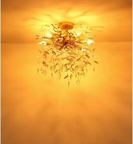 Plafoniera metal auriu mat, cristale de sticla QUEENA