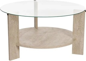 Masuta cafea CLARA, travertin, PAL/sticla, 75x75x40 cm