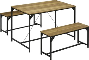 HOMCOM Set de masă cu 2 bănci cadru din oțel pentru 4 persoane pentru bucătărie sală de mese salon natural și neagră | Aosom Romania