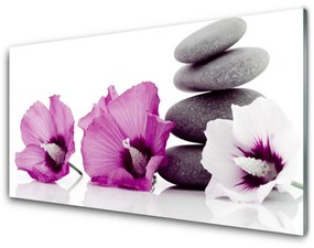 Tablou pe sticla Floare pietre Floral Roz Alb Gri