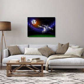 Tablou pe sticlă - Fotbaliști în săritură (70x50 cm)