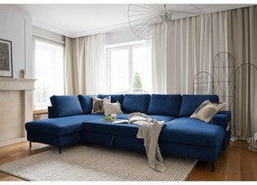 Colțar albastru închis extensibil cu tapițerie din catifea reiată (cu colț pe partea stângă ) Lofty Lilly – Miuform