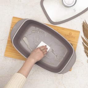 RESIGILAT - Tavă roaster cu capac 32x21 cm, 6L – Berlinger Haus Taupe Collection BH 8778, gri, antiaderentă, ideală pentru friptură la cuptor, cu