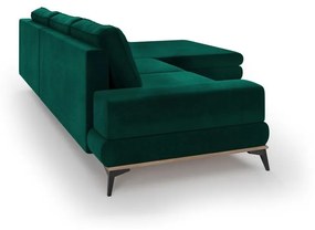 Colțar extensibil cu tapițerie de catifea și șezlong pe partea dreaptă Windsor & Co Sofas Astre, verde smarald