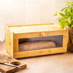 Cutie pentru paine Klausberg KB 7924, 40 cm, fereastra acrilica, Bambus, Maro
