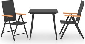 vidaXL Set mobilier de grădină, 3 piese, negru și maro