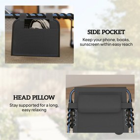 Outsunny Set de 2 Șezlonguri de Grădină Saltea XXL 9cm Reglabil 180° Complet Pliabil în 5 Poziții 200x57x38cm Gri | Aosom Romania
