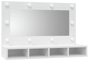 Dulap cu oglinda si LED, alb, 90x31,5x62 cm