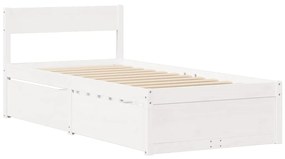 846805 vidaXL Cadru de pat cu sertare, alb, 90x190 cm, lemn masiv de pin