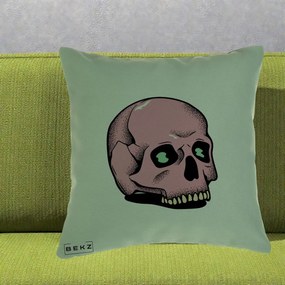 Perna Decorativa Craniu Roz Tatoo Art Halloween, 40x40 cm, Verde, Husa Detasabila, Perna Inclusa, BEKZ®