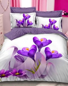 Lenjerie de pat cu 2 fete, bumbac finet, pat 2 persoane, violet / alb, 6 piese, A2-20