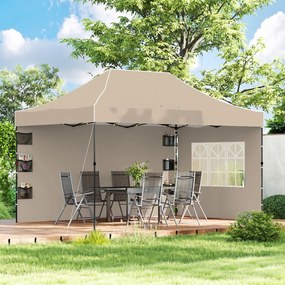 Outsunny Pavilion 3x4,3m, Acoperiș UPF50+, Pereți, Geantă cu Roți, Tenda Grădină, Maro Nisipiu | Aosom Romania