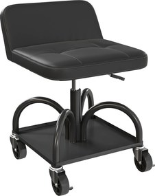 HOMCOM Scaun de atelier cu roți spațiu depozitare, 58,5 cm înălțime, scaun rulant până la 135 kg Negru | Aosom Romania