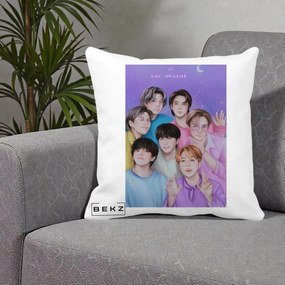 Perna Personalizata K-pop BTS Our Universe Fanart Violet Pastel, 40x40 cm, Alba Mata, Husa Detasabila, Perna Inclusa, BEKZ®
