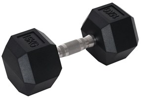 HOMCOM Ganteră Hexagonală de 15 kg, cu Prindere Antiderapanta, Greutate pentru Brațe din Oțel și Cauciuc, Ø15.5x33.6 cm, Negru | Aosom Romania
