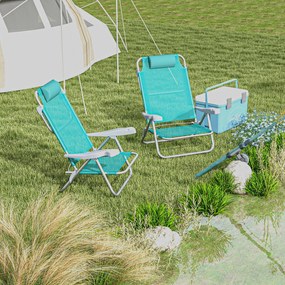Outsunny Set 2 Scaune de Camping Pliabile cu Tetieră Căptușită și Spătar Reglabil în 6 Poziții, 62x65x80 cm, Albastru | Aosom Romania