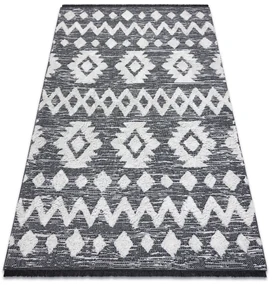 Covor ECO SISAL BOHO MOROC Etno Zig zag 22319 franjuri - două niveluri de lână gri / cremă, covor reciclat
